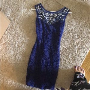 Royal blue polyester dress with bedazzled top